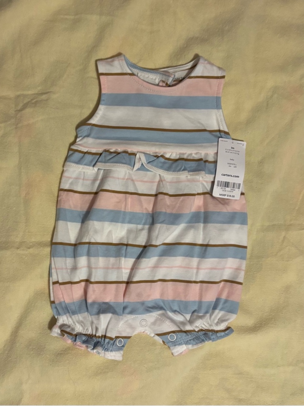 NWT Carter's Pastel Striped Romper Summertime Wear